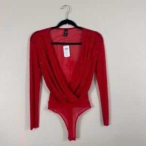 Red Windsor Rhinestone Bodysuit Women’s Size Small